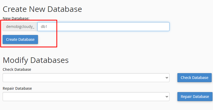 Create Database in cPanel | BigCloudy KB