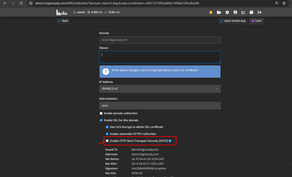 HSTS Policy in Hestia | BigCloudy KB 