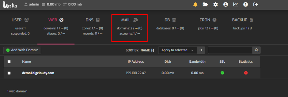 Open Mail Domain in HestiaCP | BigCloudy KB 