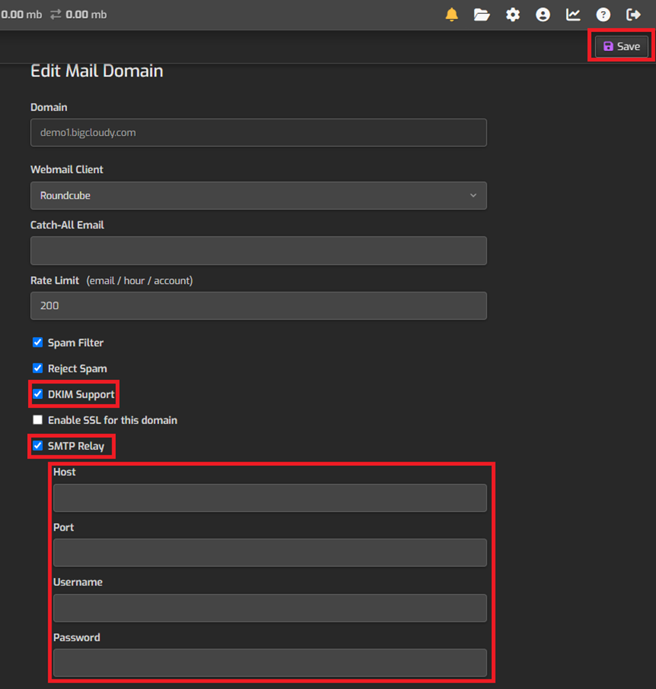 Save Mail Domain in Hestia | BigCloudy KB 