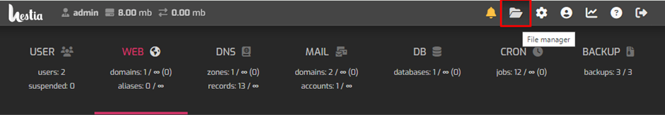 Access in File Manager in Hestia | BigCloudy KB 