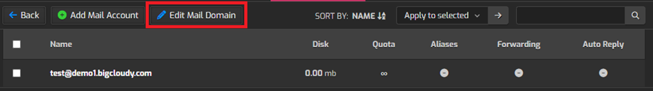 Edit Mail Domain in Hestia | BigCloudy KB 