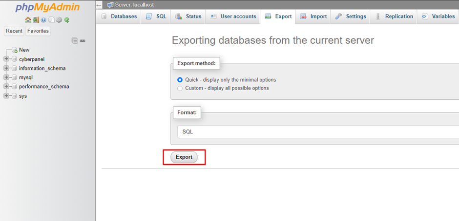 Export Database on phpMyAdmin | BigCloudy KB 