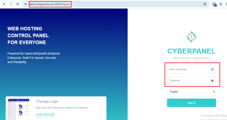 CyberPanel Login Page | BigCloudy KB