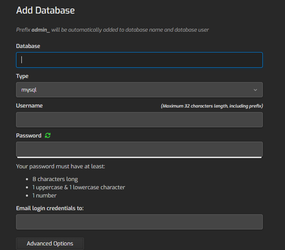 Add/Delete Database in Hestia | BigCloudy KB 