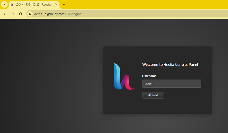 Hestia Login Page | BigCloudy KB 