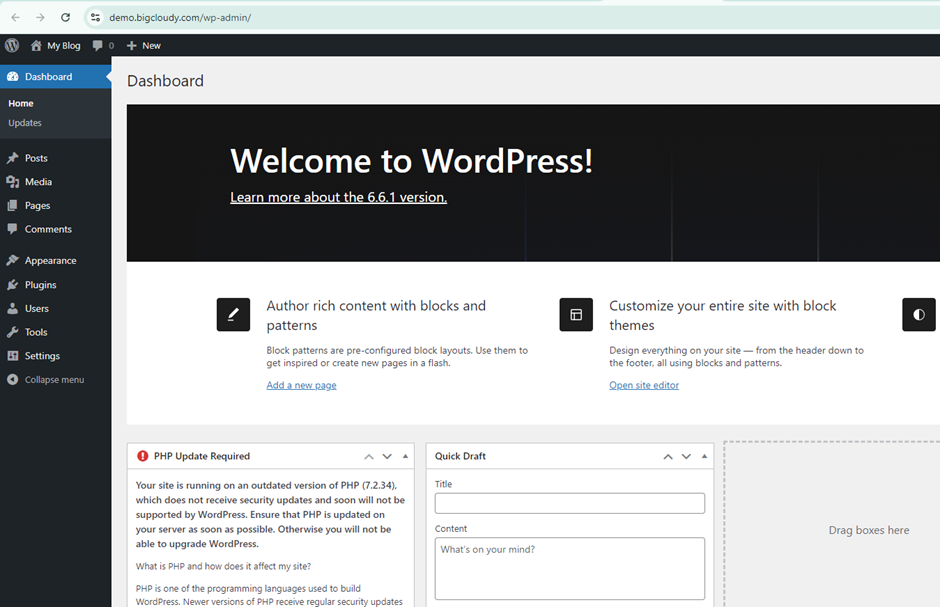 WordPress Dashboard | BigCloudy KB 