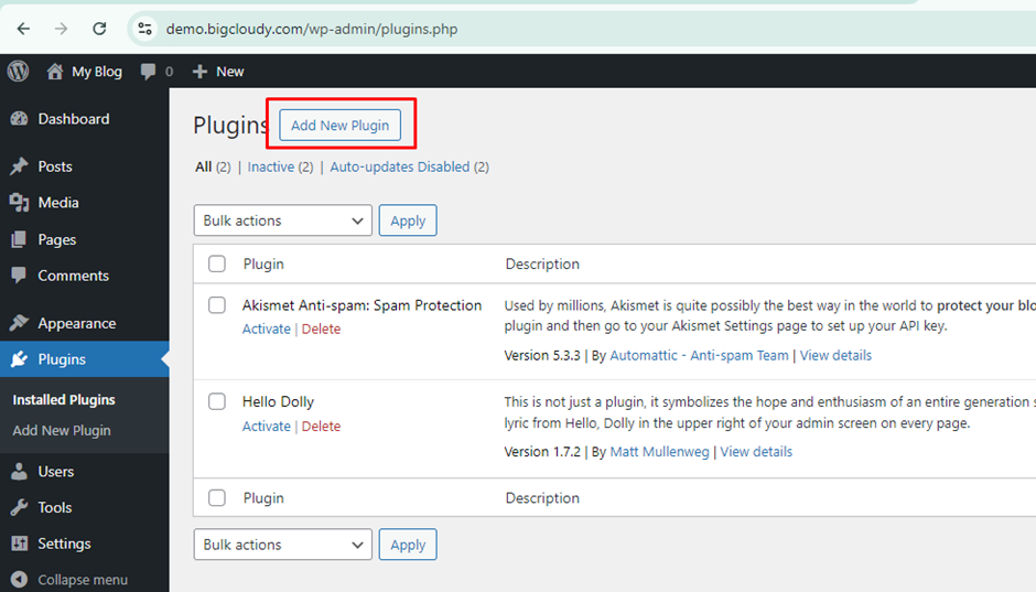 Add New Plugin in WordPress | BigCloudy KB 