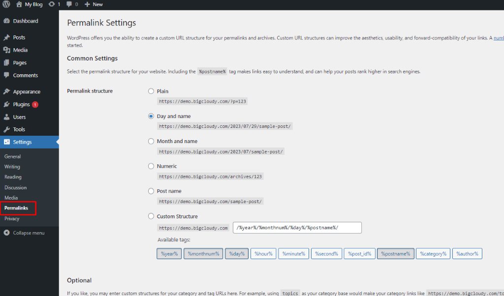 Permalinks Settings  WordPress | BigCloudy KB 