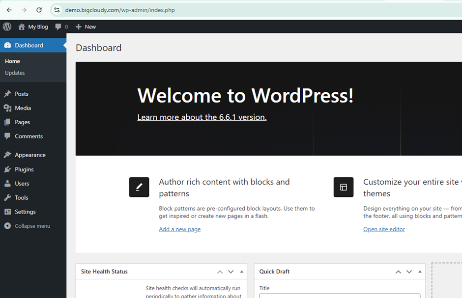 WordPress Dashboard | BigCloudy KB 