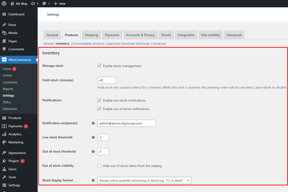 Inventory in WooCommerce | BigCloudy KB 