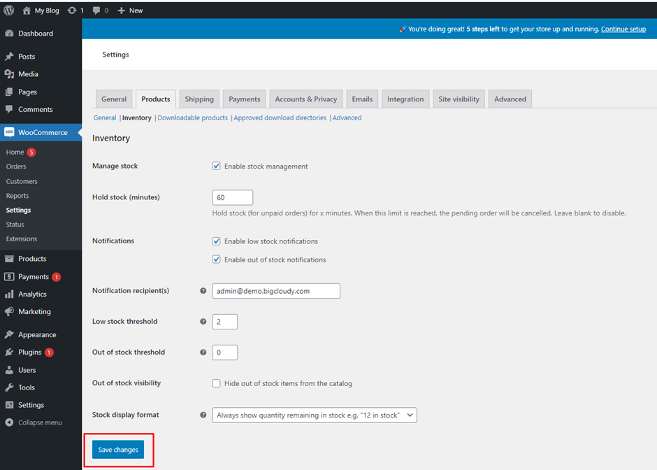 Save Changes in Inventory Management | BigCloudy KB 