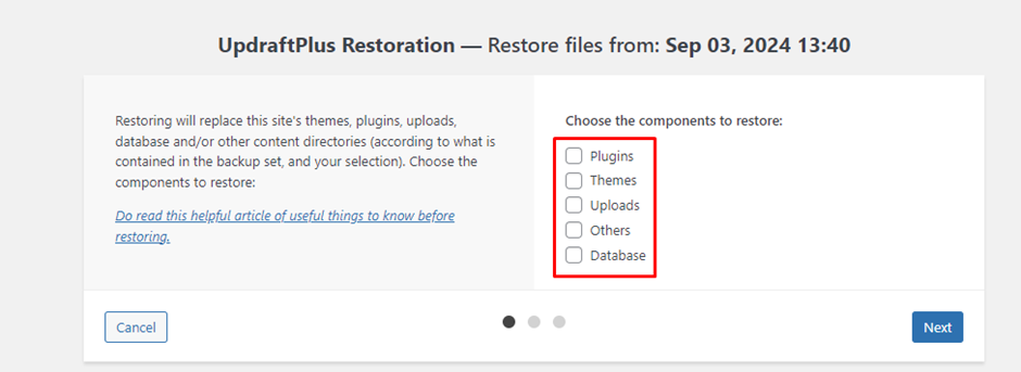 Choose Files to restore | BigCloudy KB 