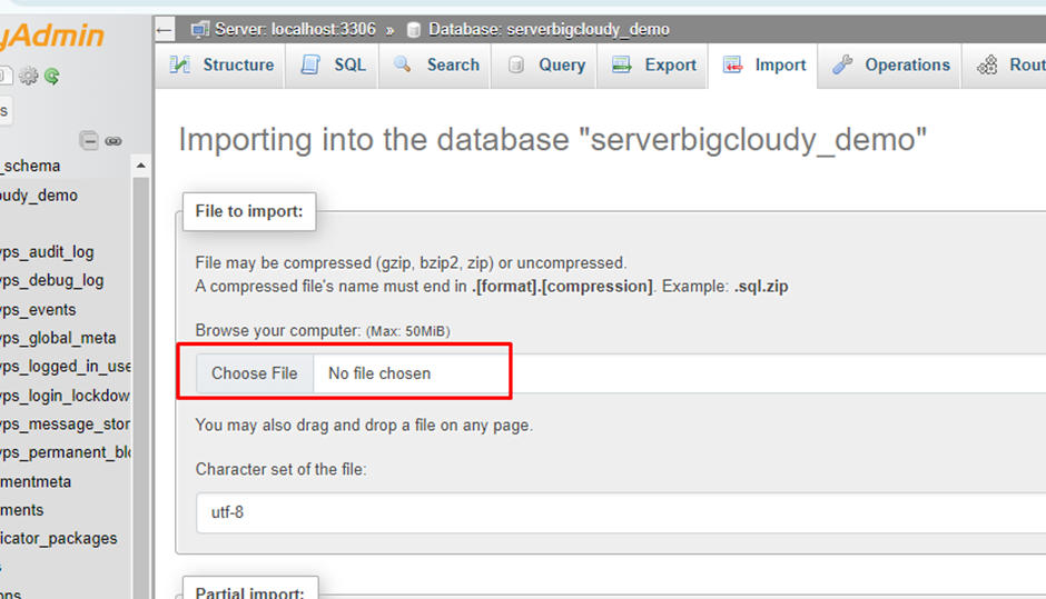 Choose File in phpMyAdmin | BigCloudy KB 