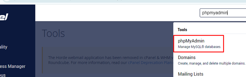 phpMyAdmin in cPanel | BigCloudy KB 